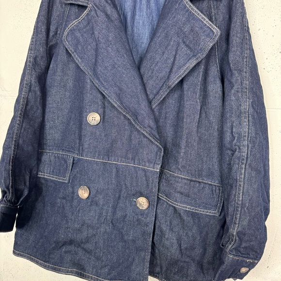 Free People Oversize Denim Car Coat Jean Jacket Button Front NWOT Med - Picture 4 of 10